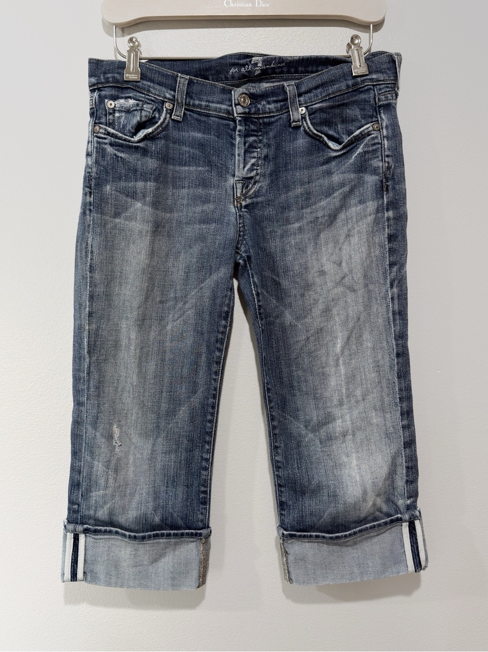 7 For All Mankind Boycut Denim Capri Jeans Cuffed Size 29